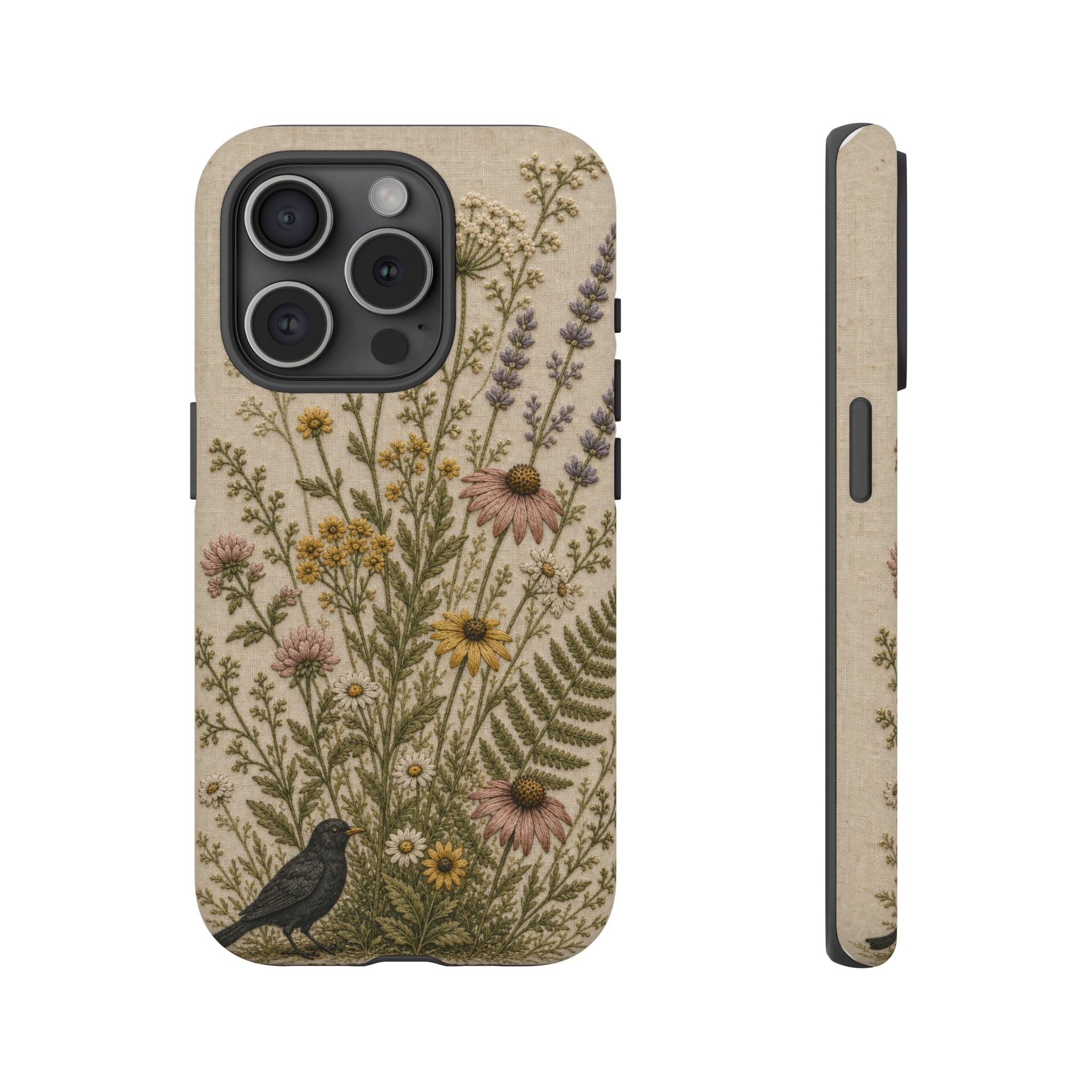 Floral Matte iPhone Case for iPhone 15–17, Embroidered Meadow