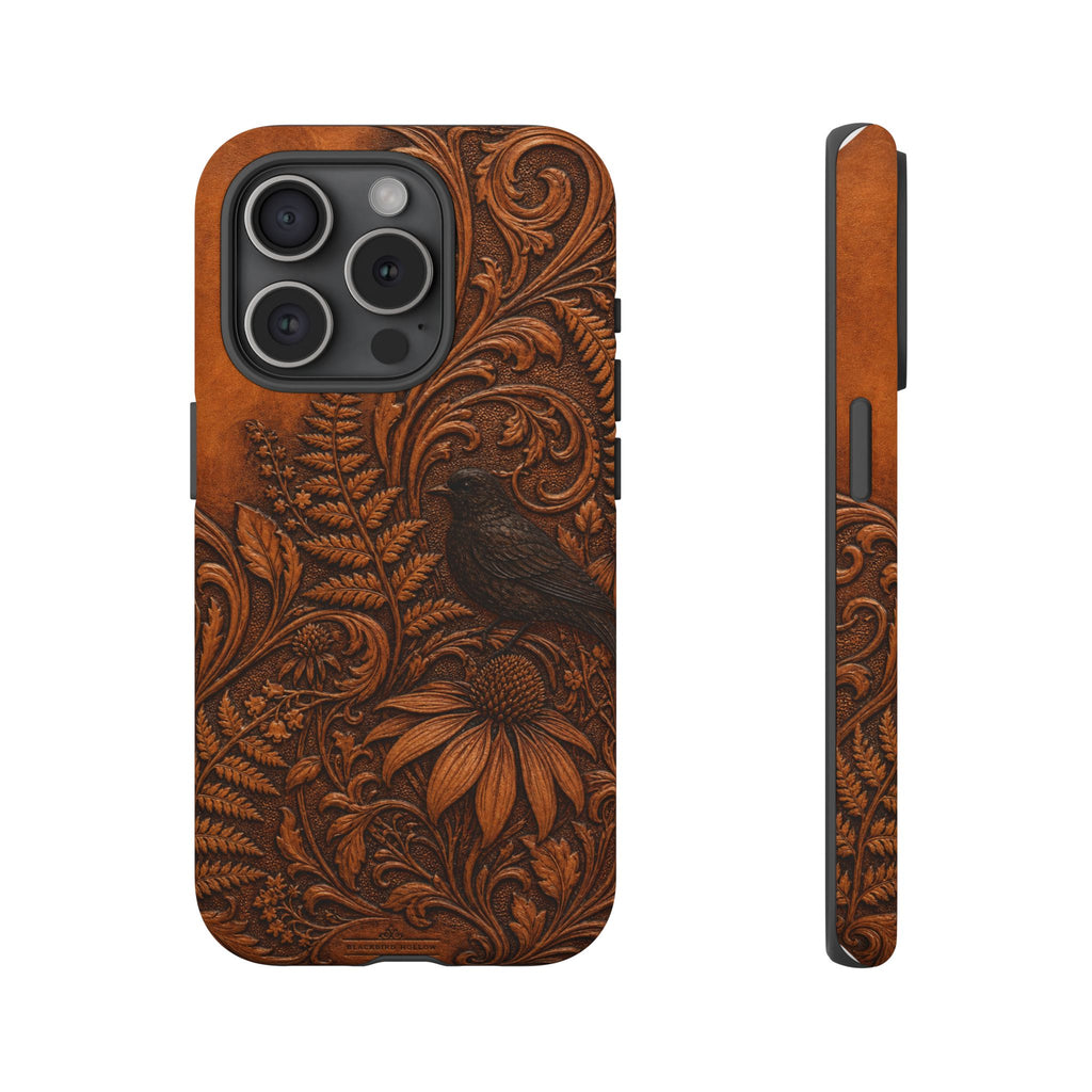 Floral Matte iPhone Case for iPhone 15–17, Tooled Leather Look