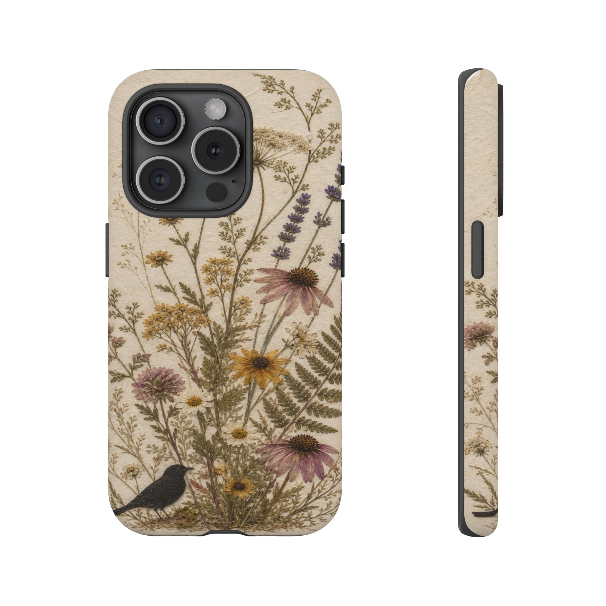 Pressed Flower iPhone Case for iPhone 15–17, Wildflower Herbarium