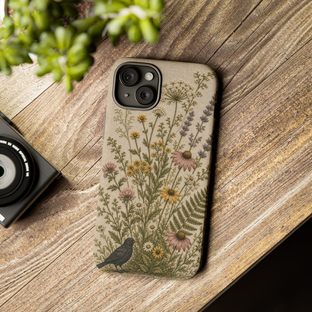 Floral Matte iPhone Case for iPhone 15–17, Embroidered Meadow