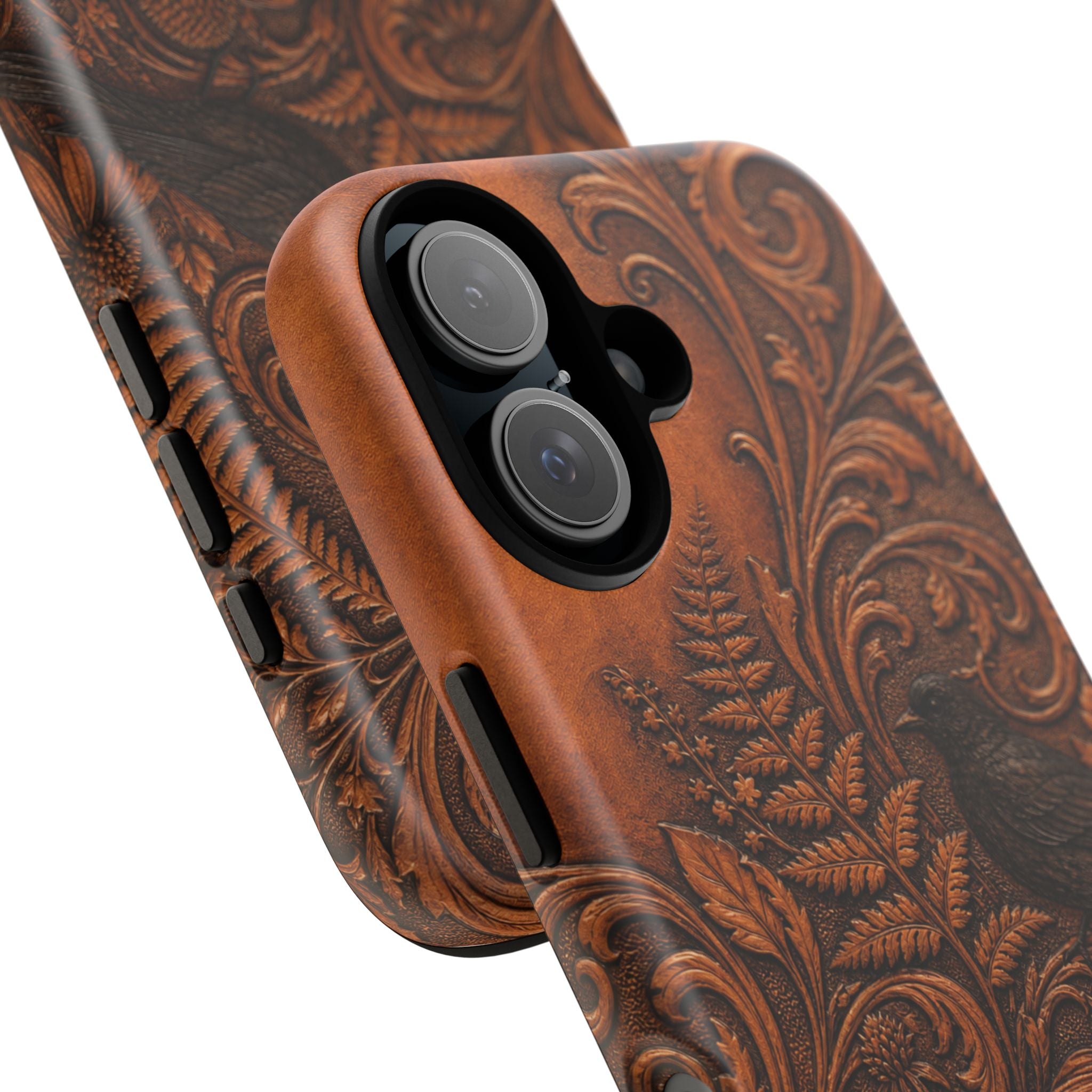 Floral Matte iPhone Case for iPhone 15–17, Tooled Leather Look