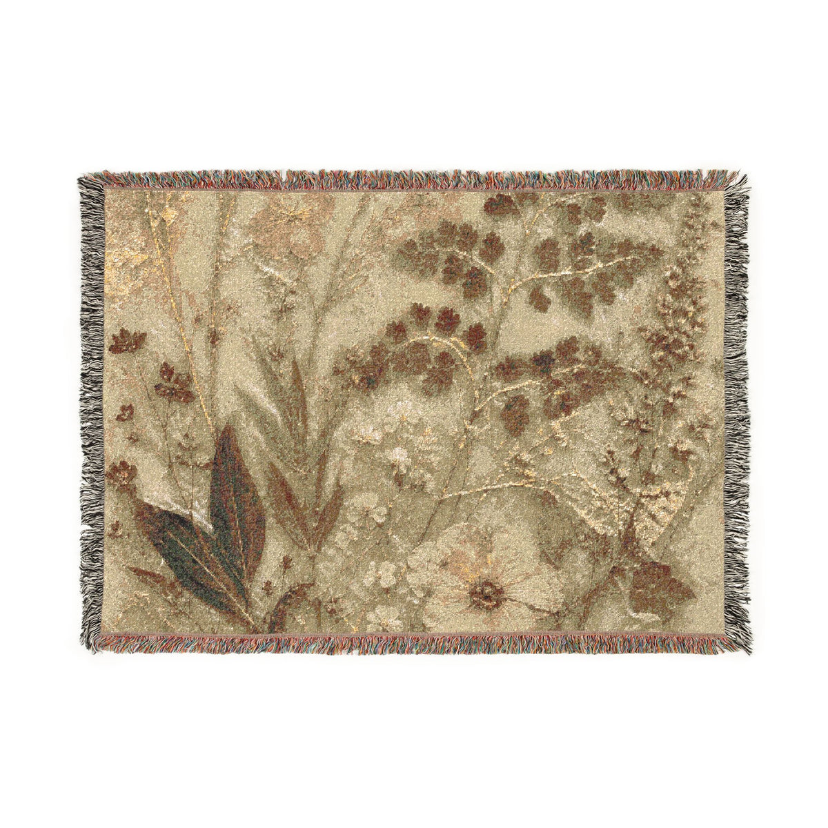 Gilded Herbarium Woven Cotton Blanket, Floral Wedding Throw, 60 x 80