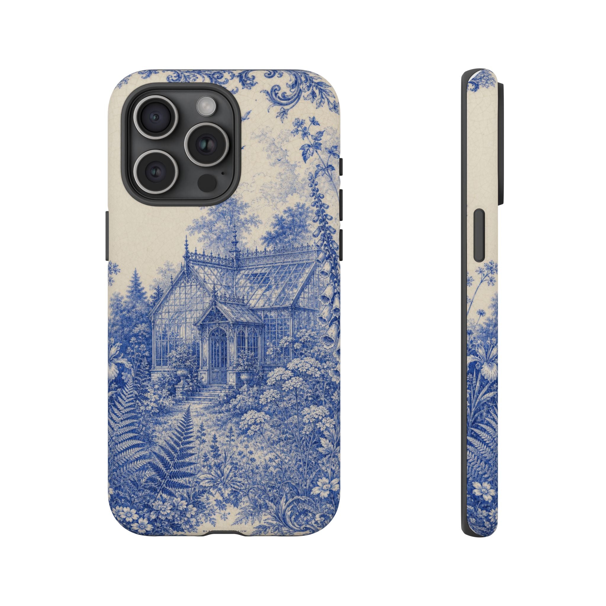 Blue Botanical iPhone Case for iPhone 15–17, Cobalt Greenhouse