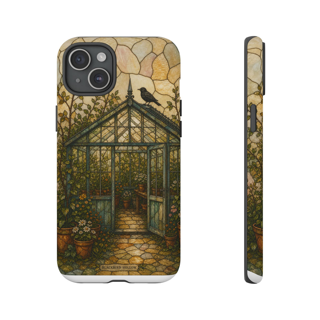 Stained Glass iPhone Case for iPhone 15–17, Botanical Greenhouse
