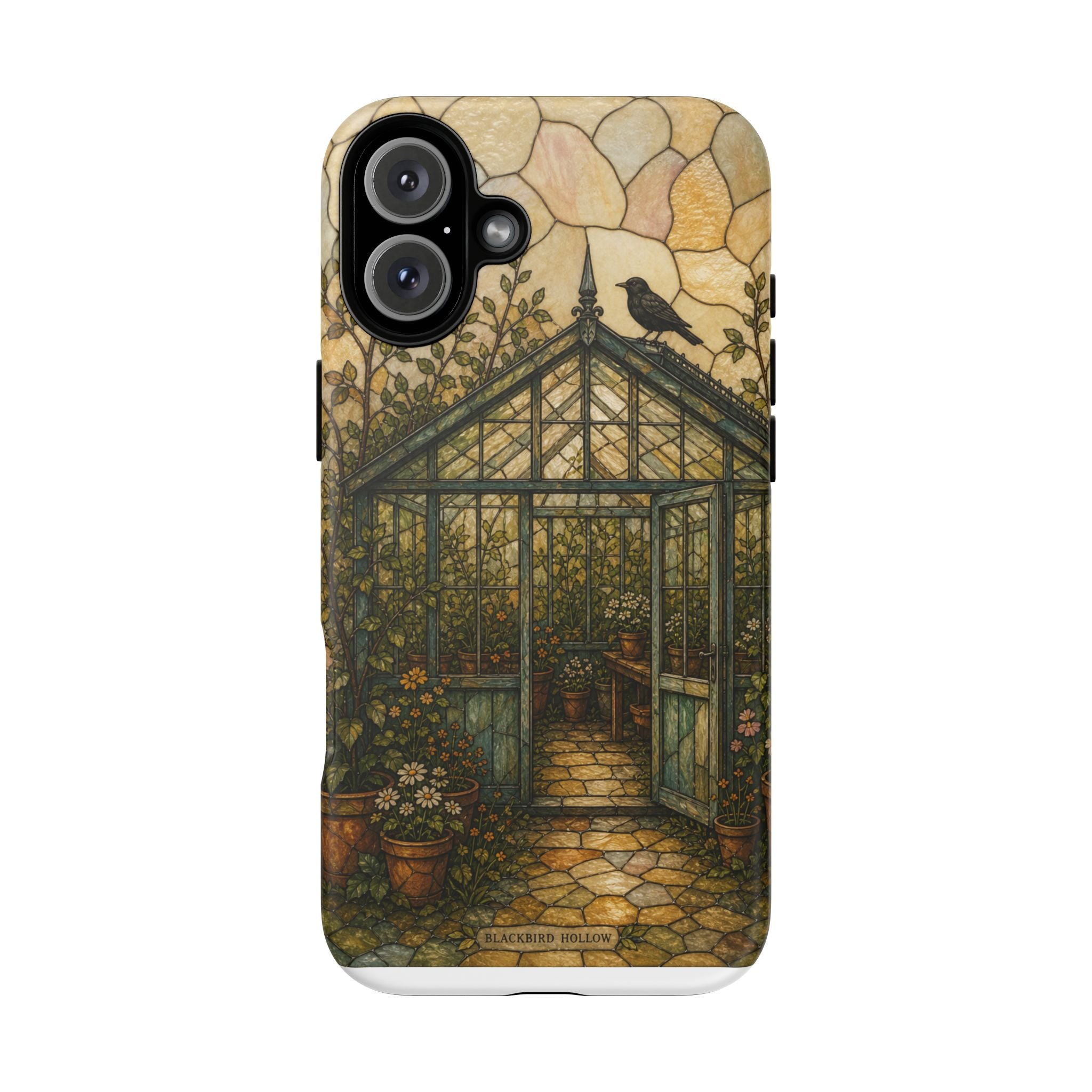 Stained Glass iPhone Case for iPhone 15–17, Botanical Greenhouse