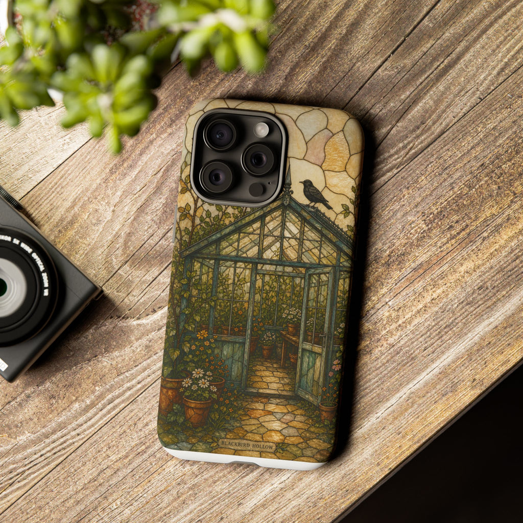 Stained Glass iPhone Case for iPhone 15–17, Botanical Greenhouse