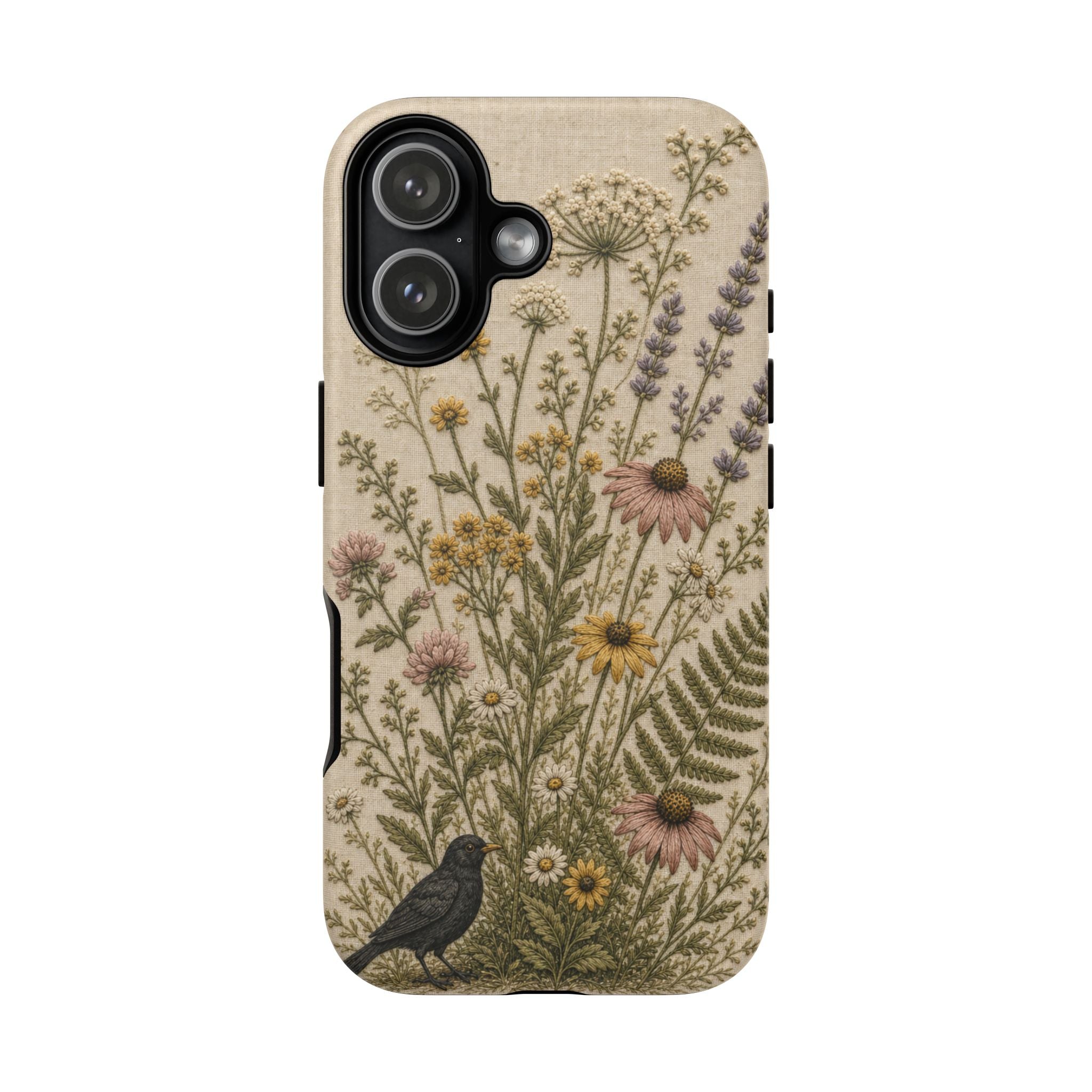 Floral Matte iPhone Case for iPhone 15–17, Embroidered Meadow