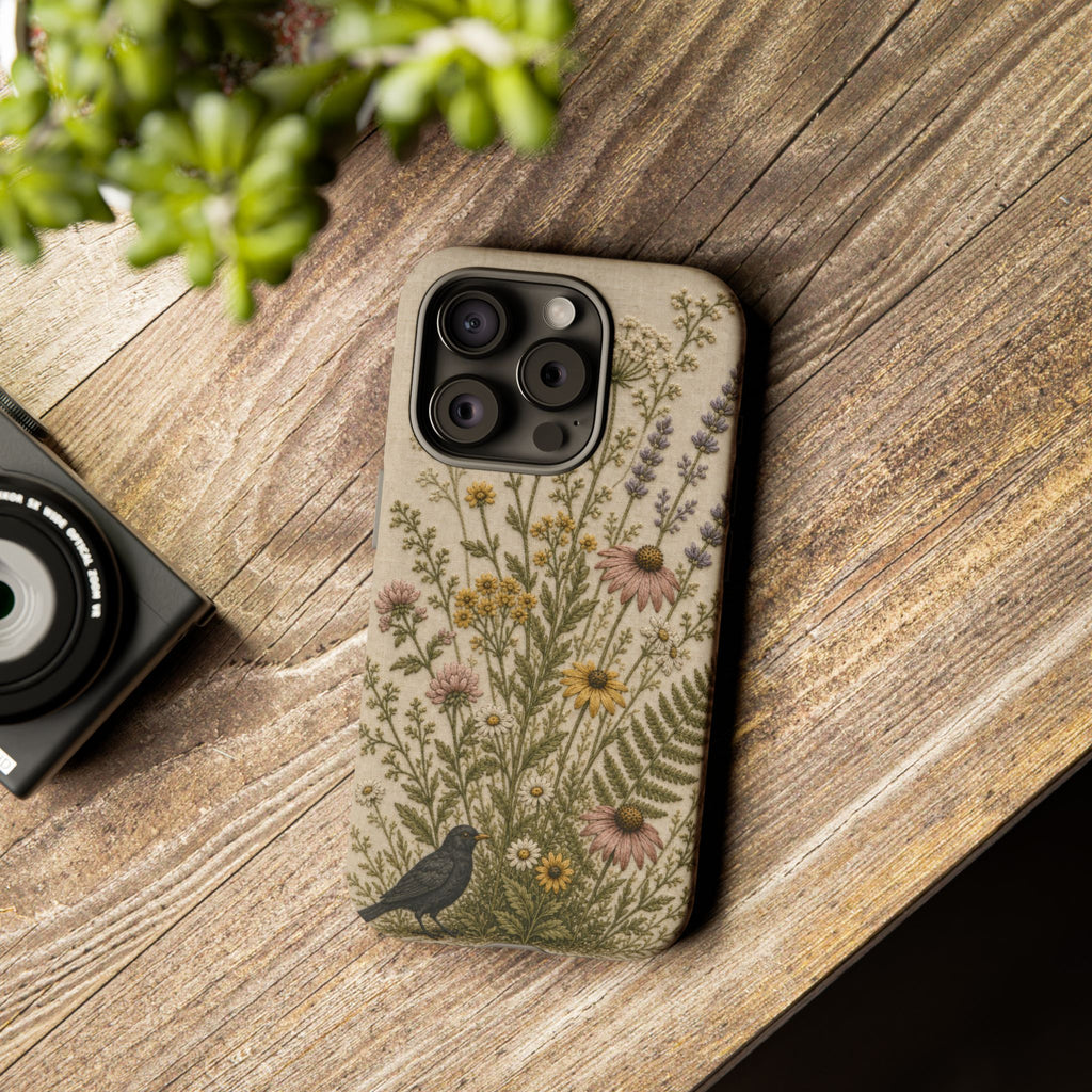 Floral Matte iPhone Case for iPhone 15–17, Embroidered Meadow