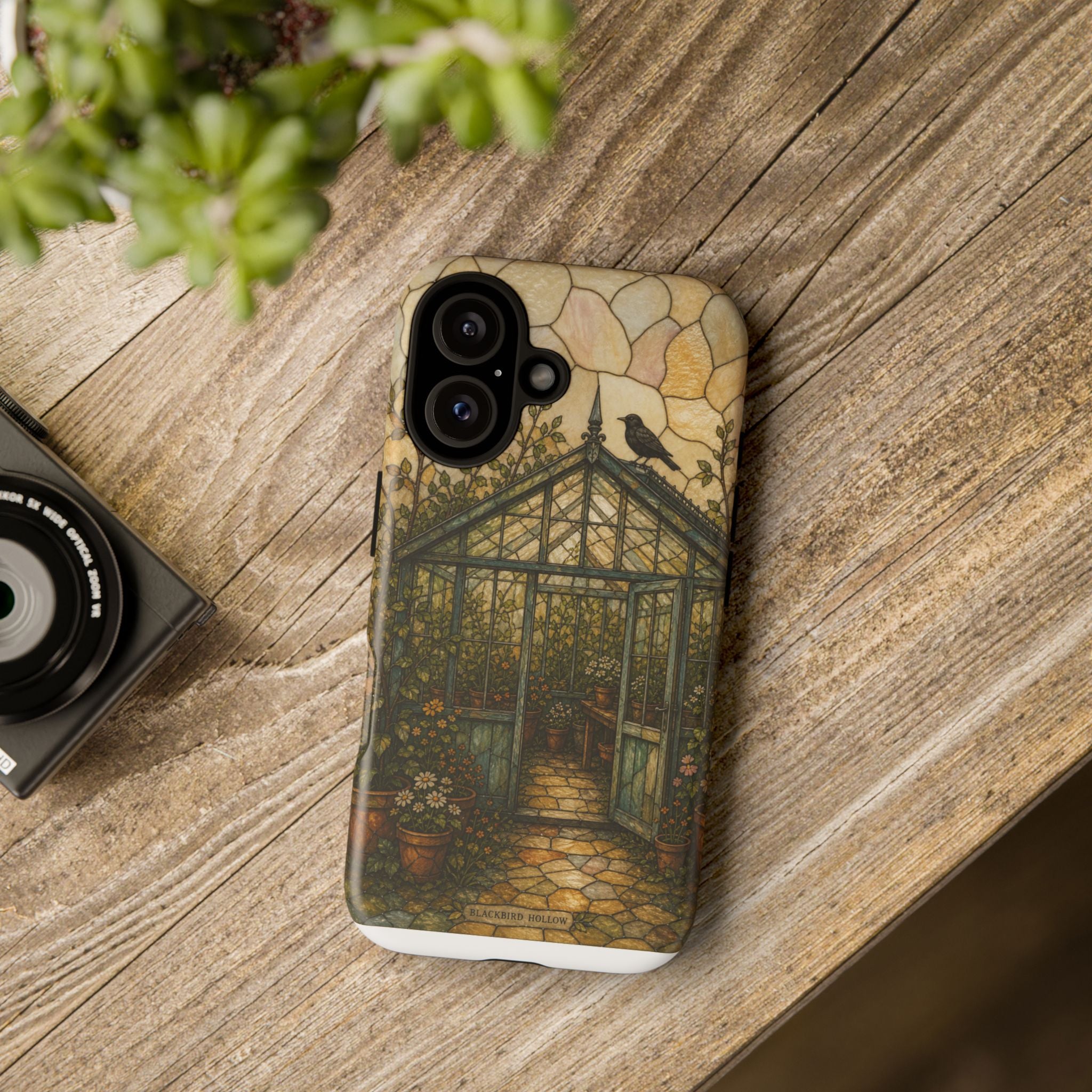 Stained Glass iPhone Case for iPhone 15–17, Botanical Greenhouse