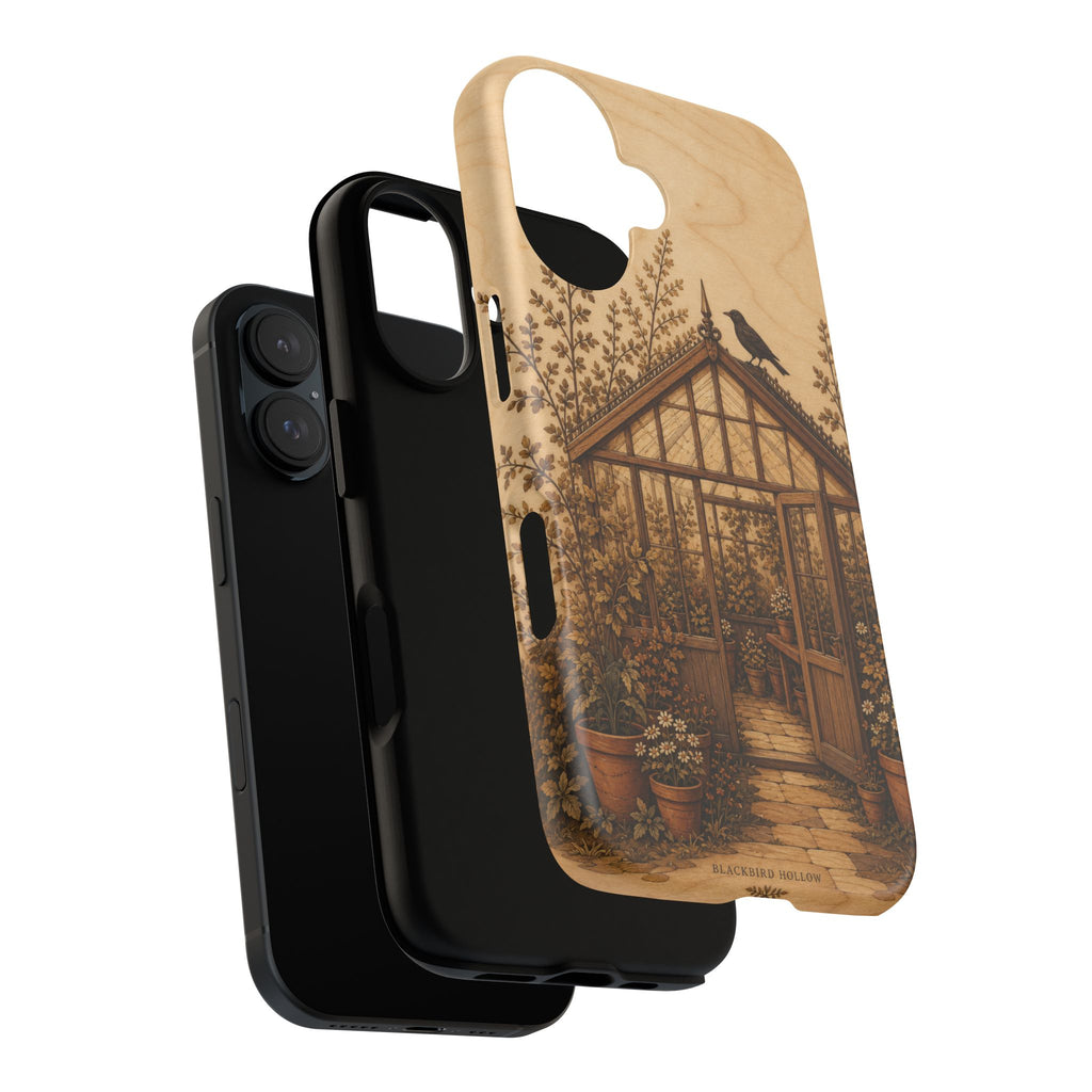 Botanical iPhone Case for iPhone 15–17, Wood Marquetry Greenhouse