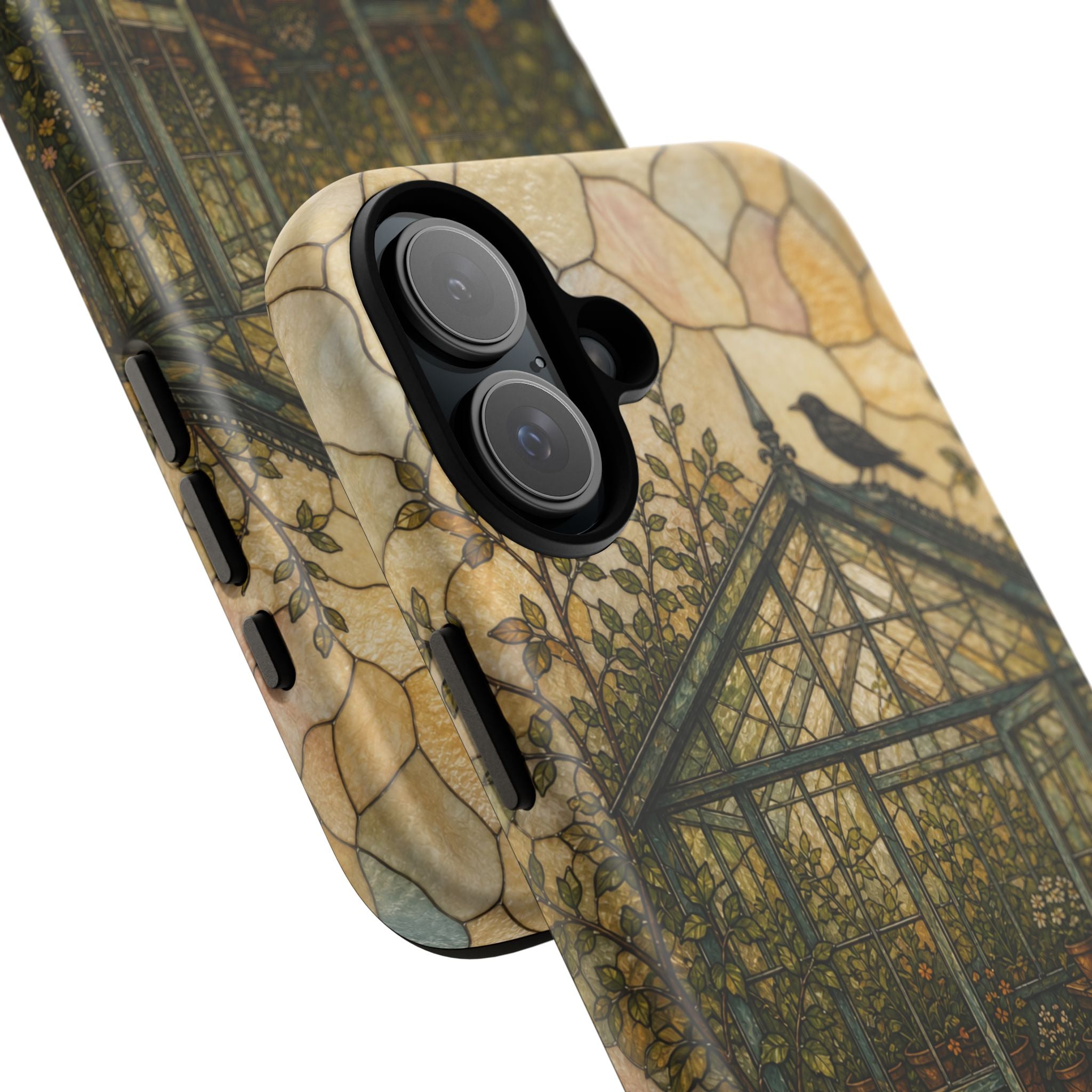 Stained Glass iPhone Case for iPhone 15–17, Botanical Greenhouse