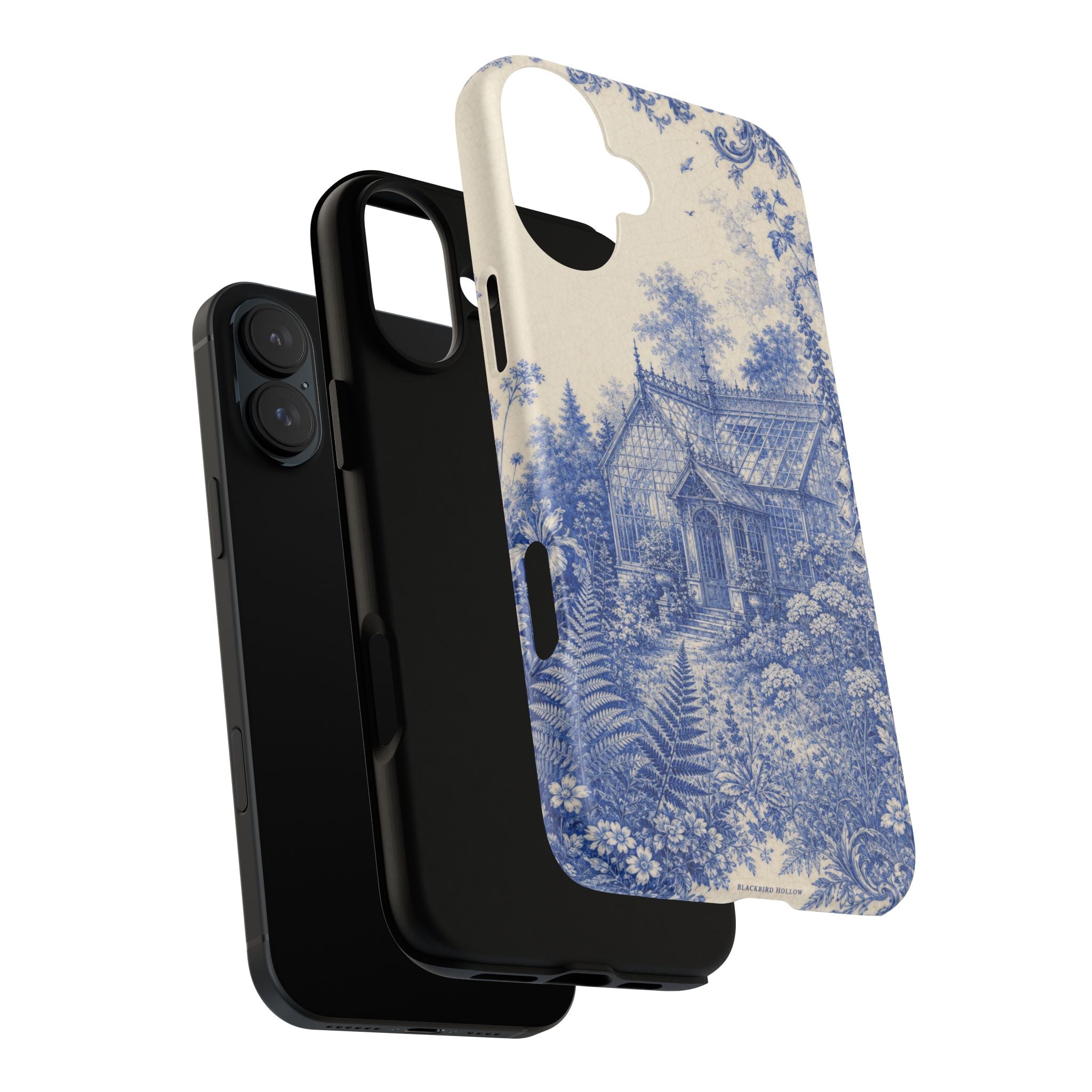 Blue Botanical iPhone Case for iPhone 15–17, Cobalt Greenhouse