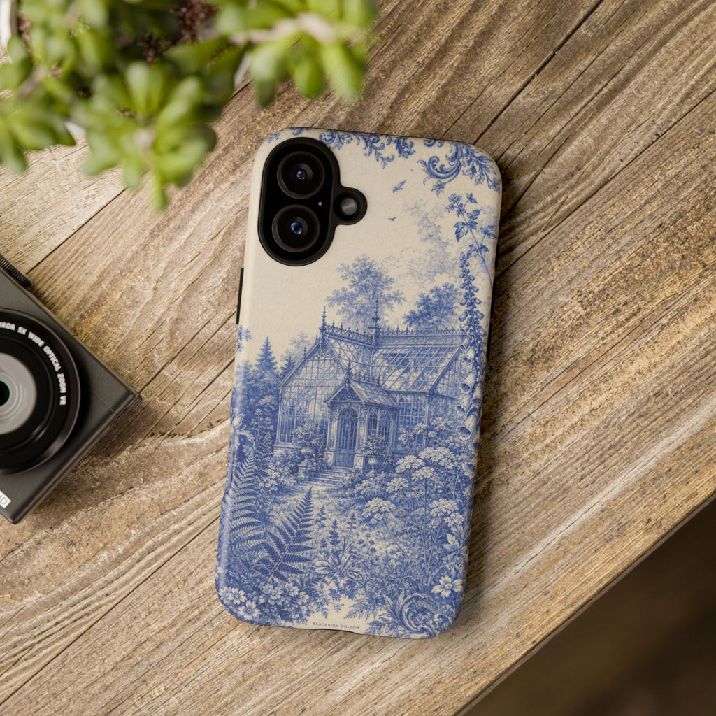 Blue Botanical iPhone Case for iPhone 15–17, Cobalt Greenhouse