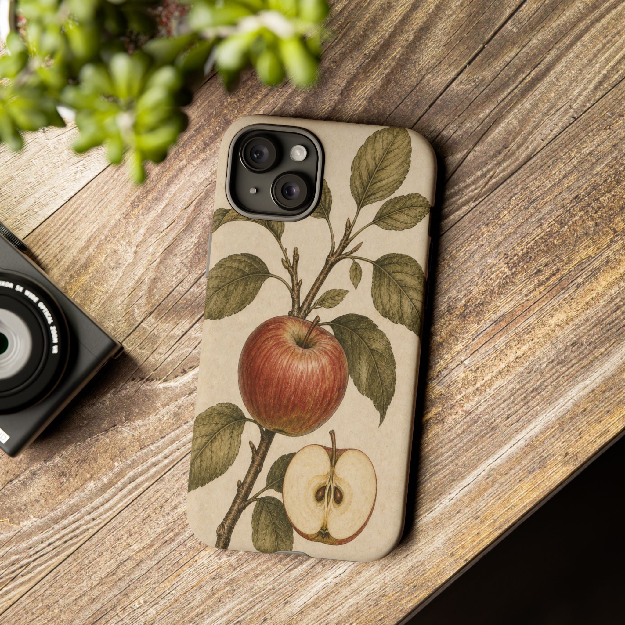 Vintage Botanical iPhone Case for iPhone 15–17, Heirloom Apple