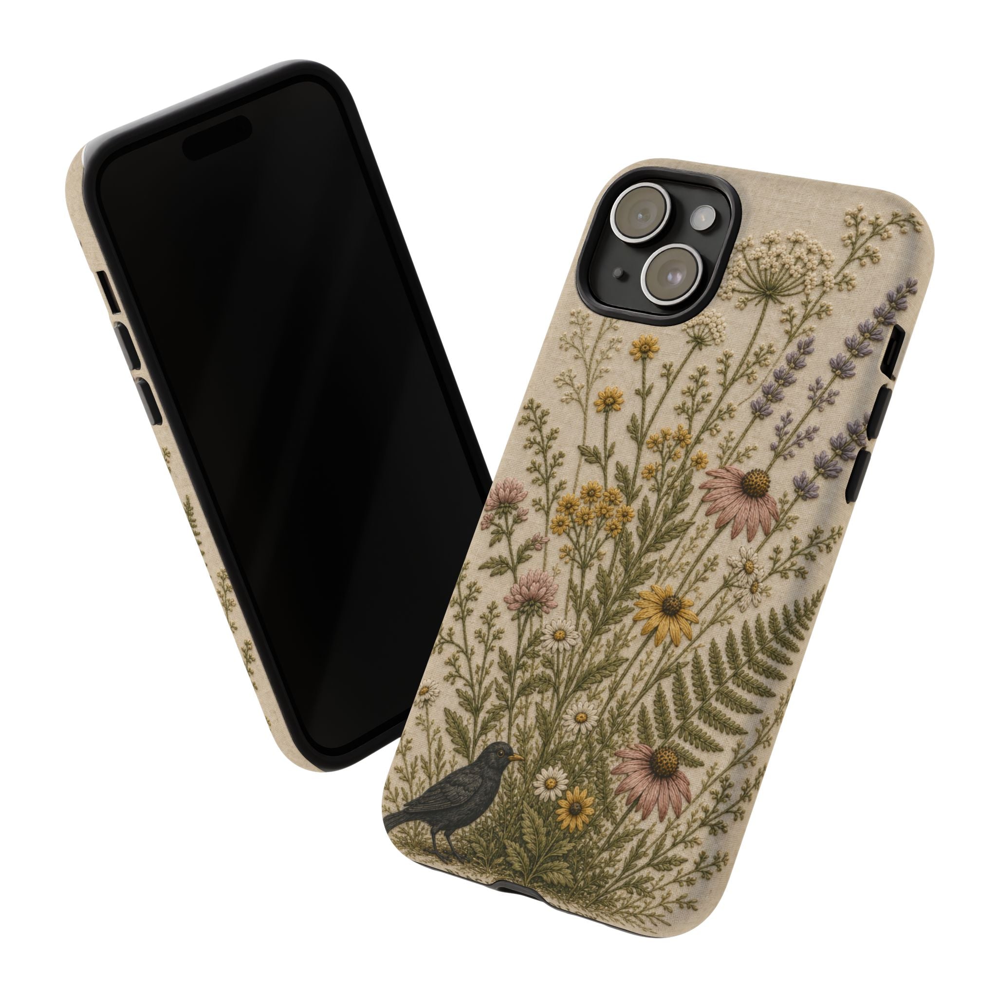 Floral Matte iPhone Case for iPhone 15–17, Embroidered Meadow