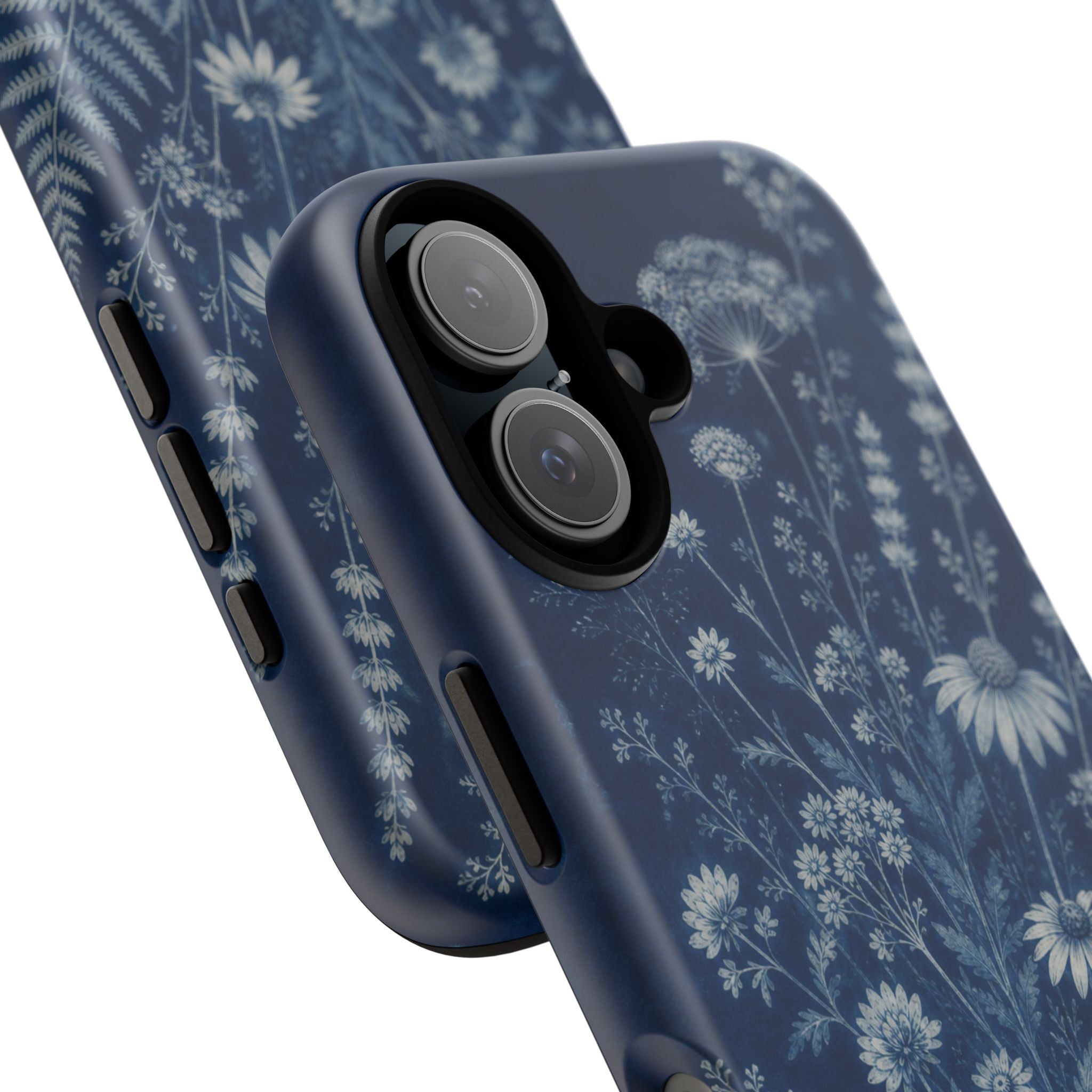 Blue Botanical iPhone Case for iPhone 15–17, Cyanotype Wildflowers