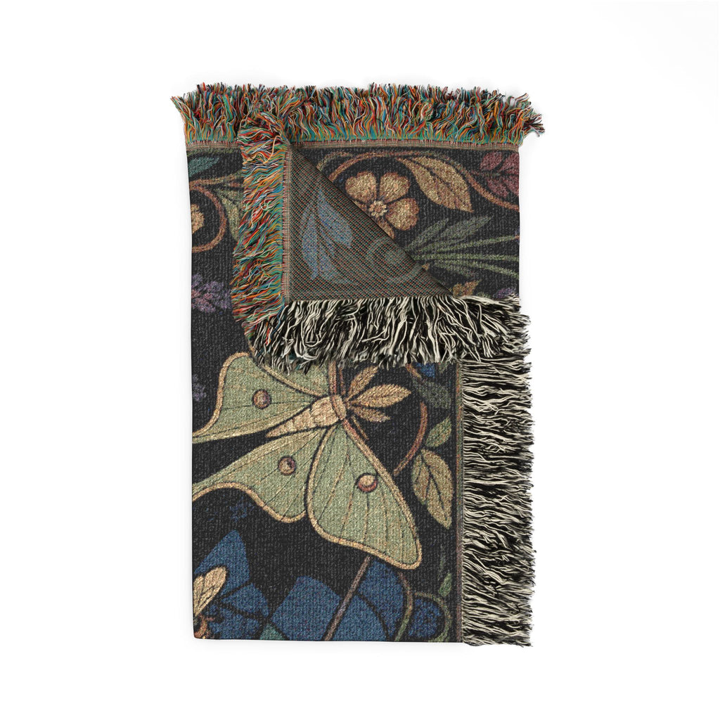Botanical Woven Throw Blanket, Stained Glass Wildflower Tapestry
