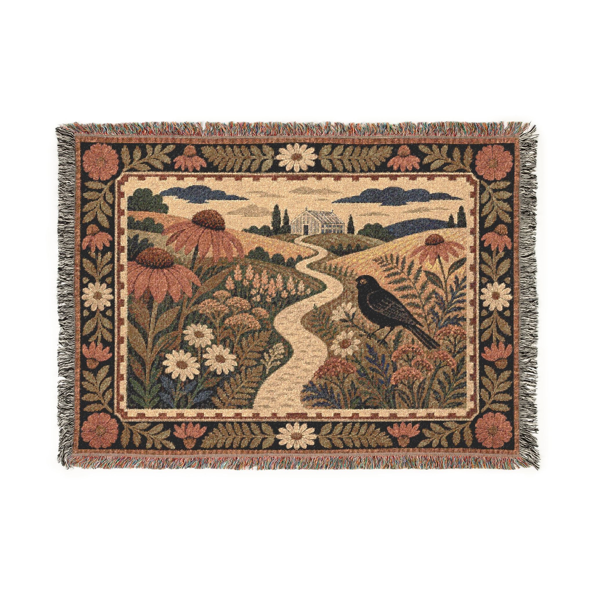 Floral Woven Throw Blanket, Arts and Crafts Wildflower Meadow
