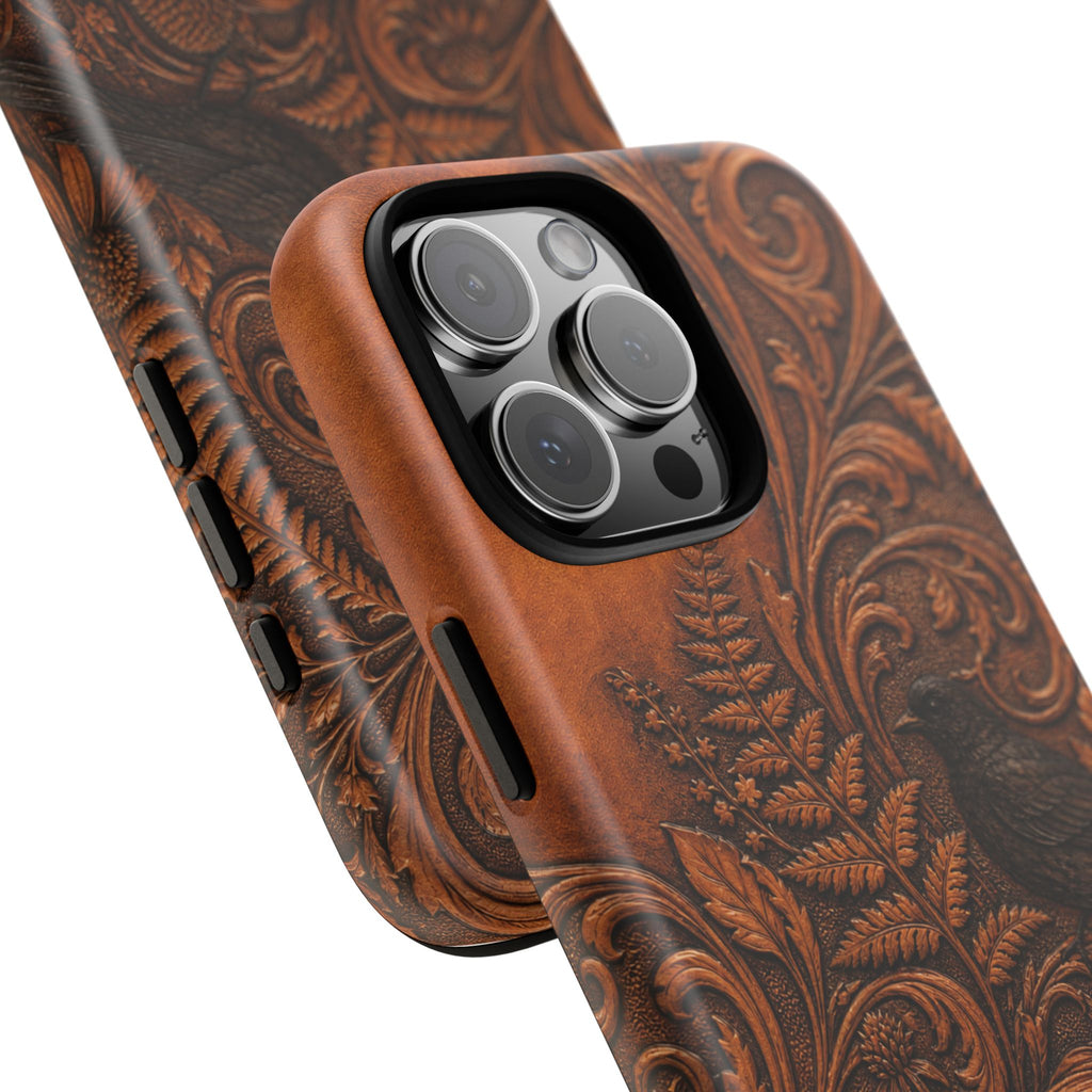 Floral Matte iPhone Case for iPhone 15–17, Tooled Leather Look