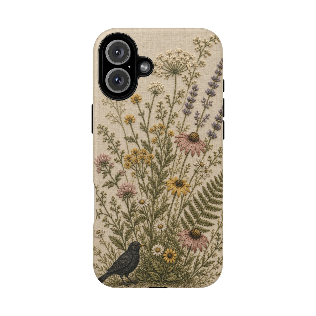 Floral Matte iPhone Case for iPhone 15–17, Embroidered Meadow
