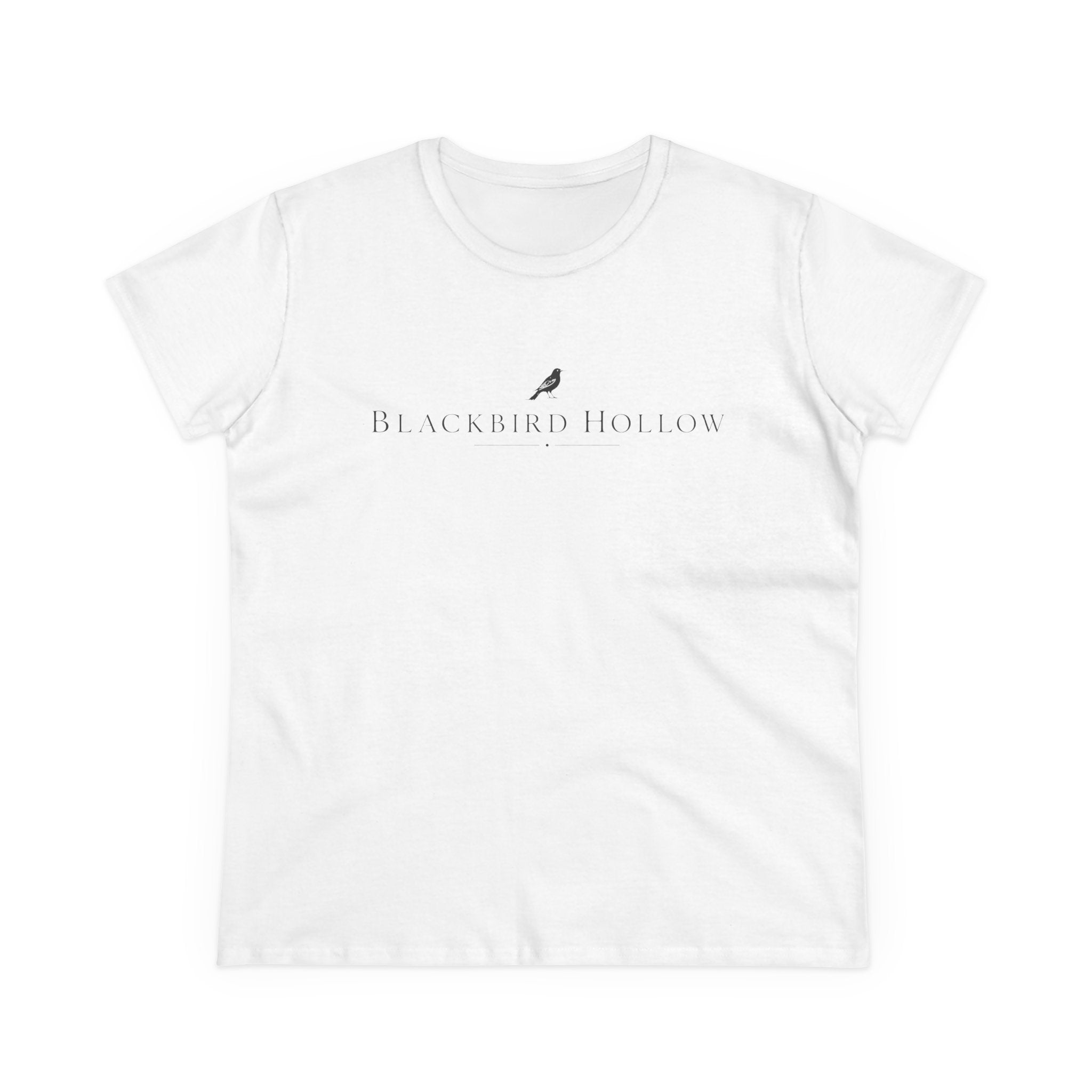 Blackbird Hollow Women's Tee — Minimal Script Logo Cotton Shirt