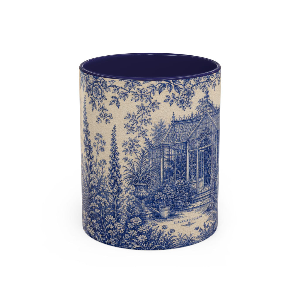 Blue Botanical Coffee Mug, Cobalt Greenhouse Garden Design