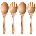 Wooden Salad Servers — Carved Spoon & Fork Set (4 pc)