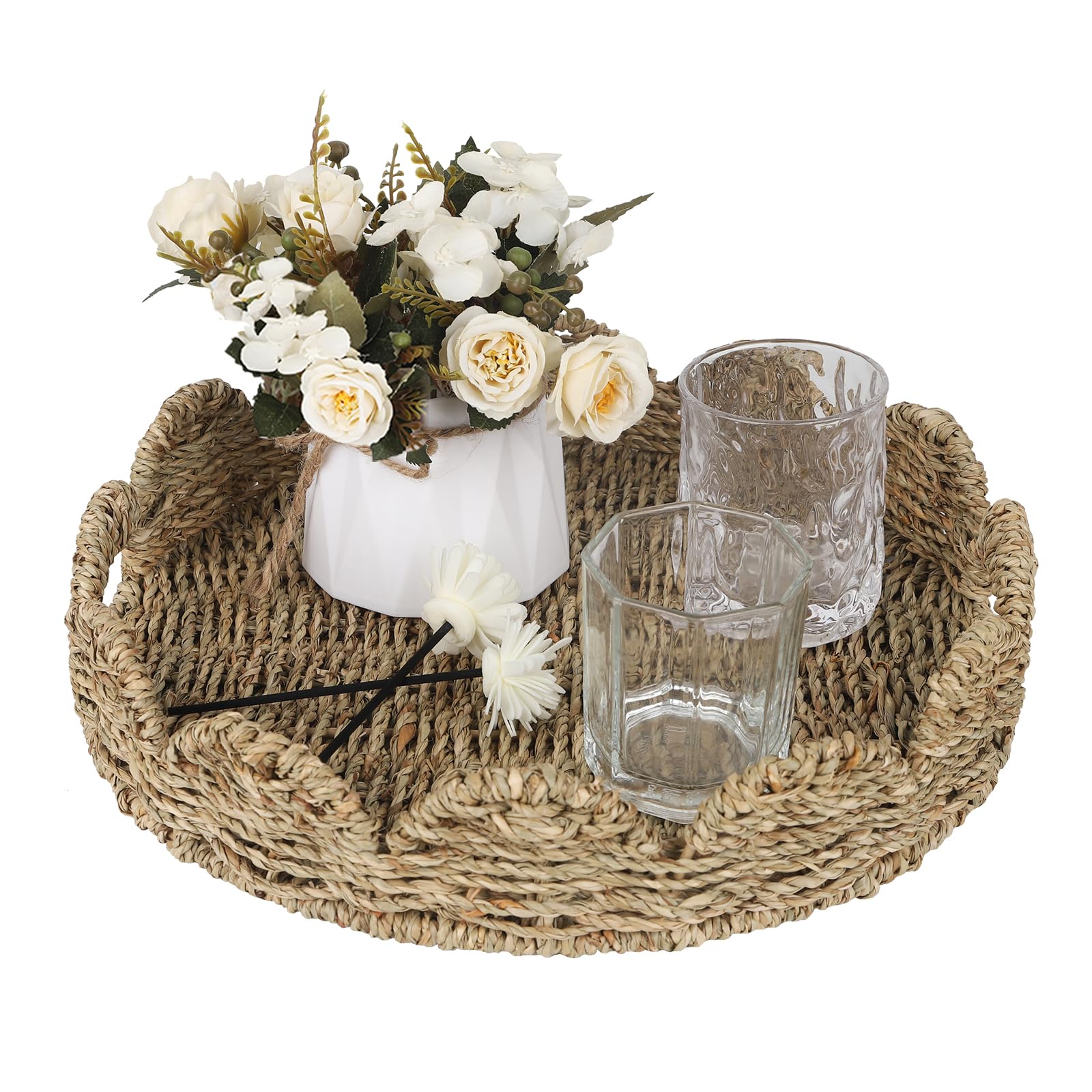 Scalloped Seagrass Tray with Handles