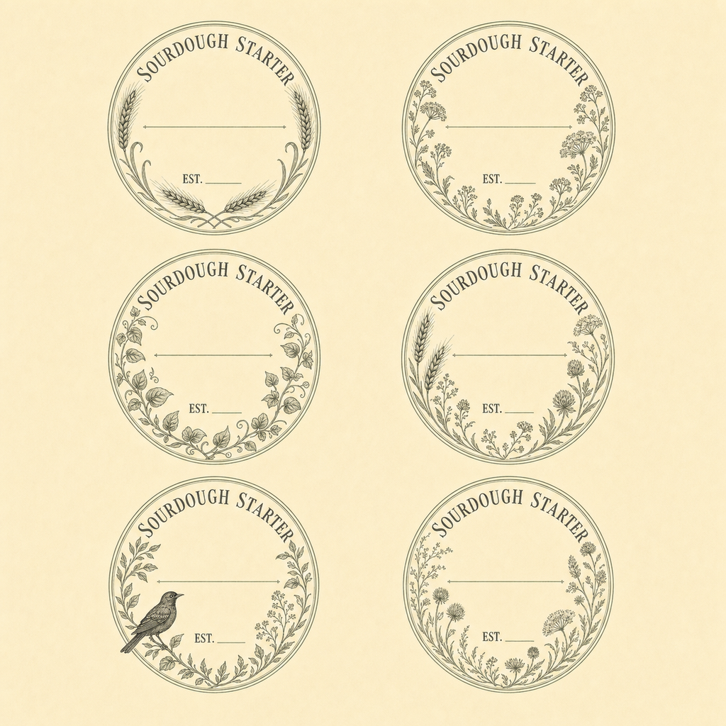 The Crock Labels full sheet of six