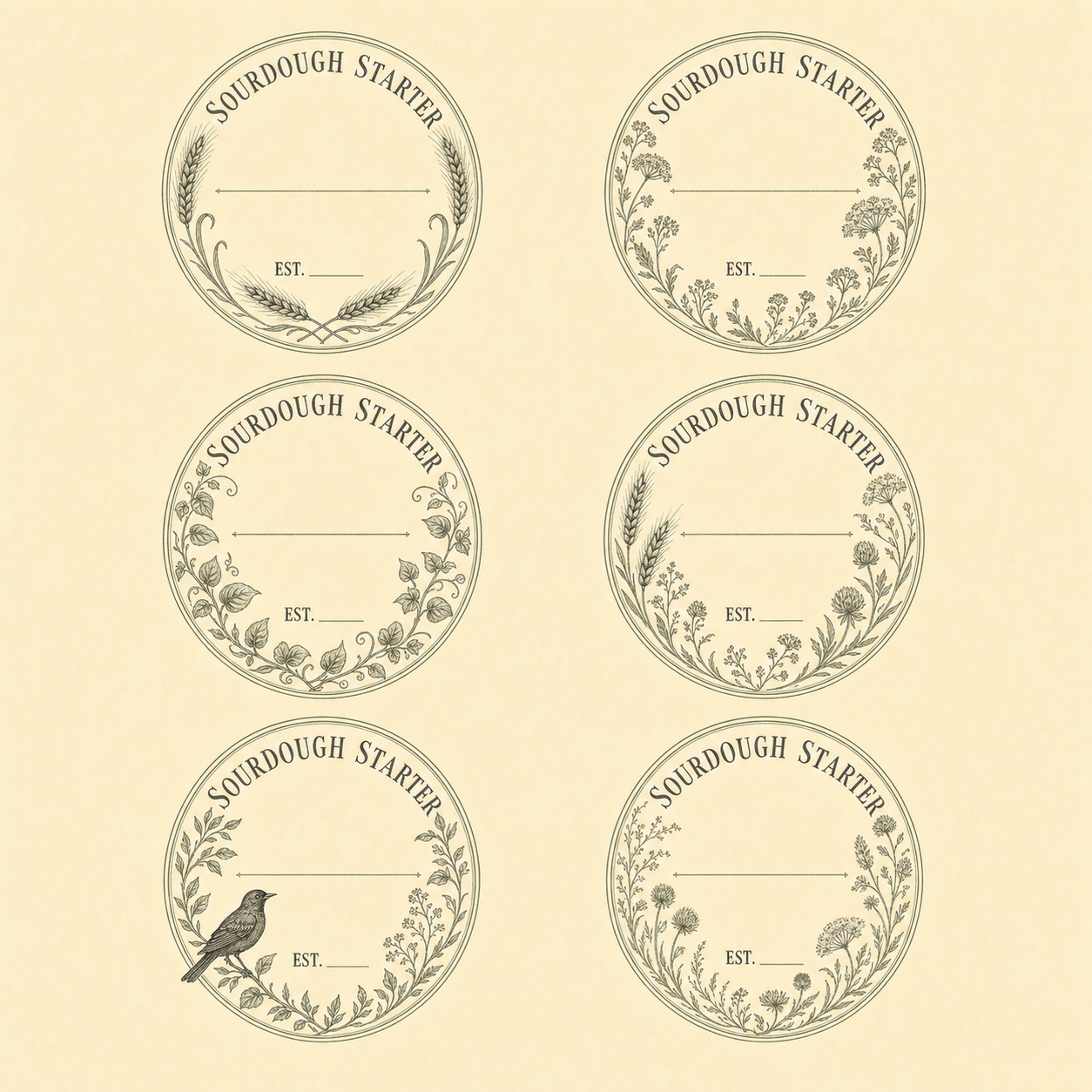 The Crock Labels full sheet of six