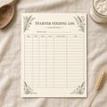 The Starter Feeding Log styled in a kitchen