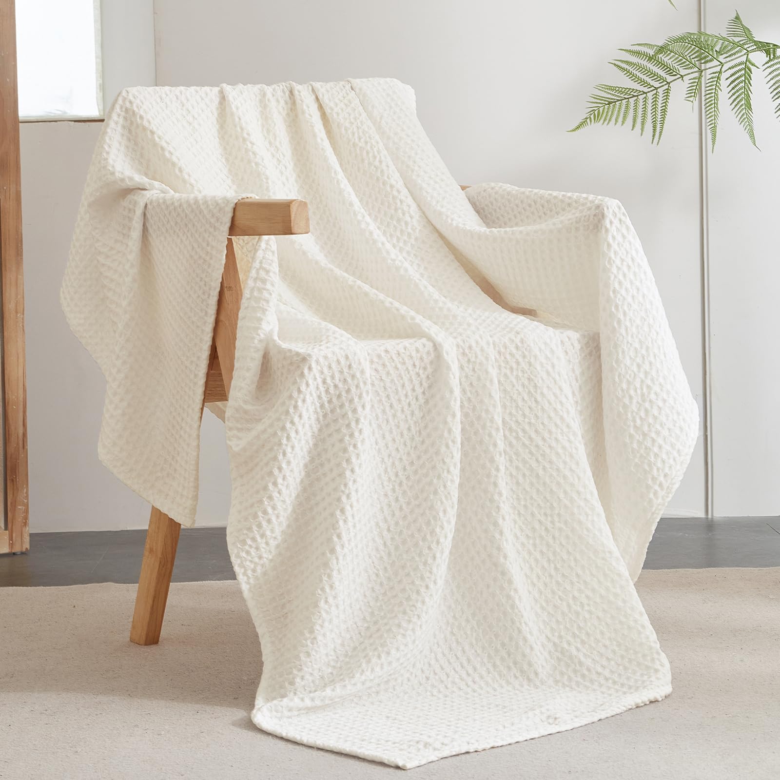Waffle-Weave Throw — Coconut White