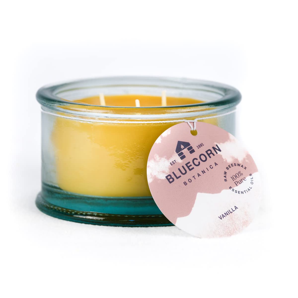 Bluecorn Botanica Beeswax Candle — Three Wicks, Recycled Glass
