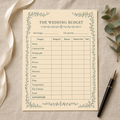 The Wedding Budget printable styled on a desk