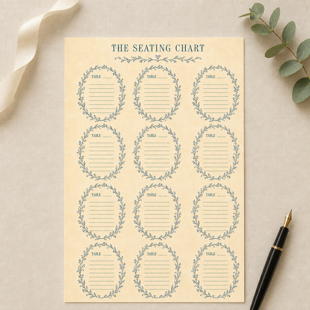 The Seating Chart printable styled on a desk