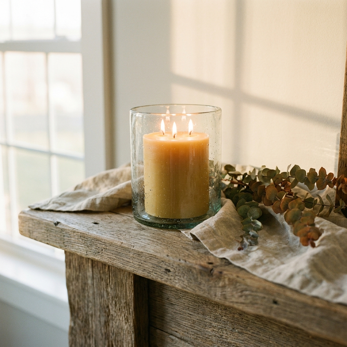 Bluecorn Botanica Beeswax Candle — Three Wicks, Recycled Glass