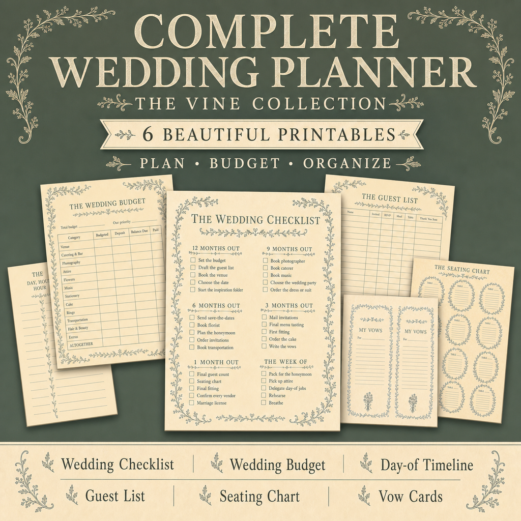 The Vine Collection — complete wedding planner, 6 printables